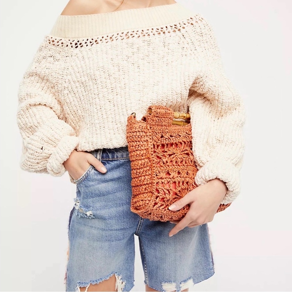 Free People Pandoras Boatneck Sweater Cropped Knit Oversized Top Size Small